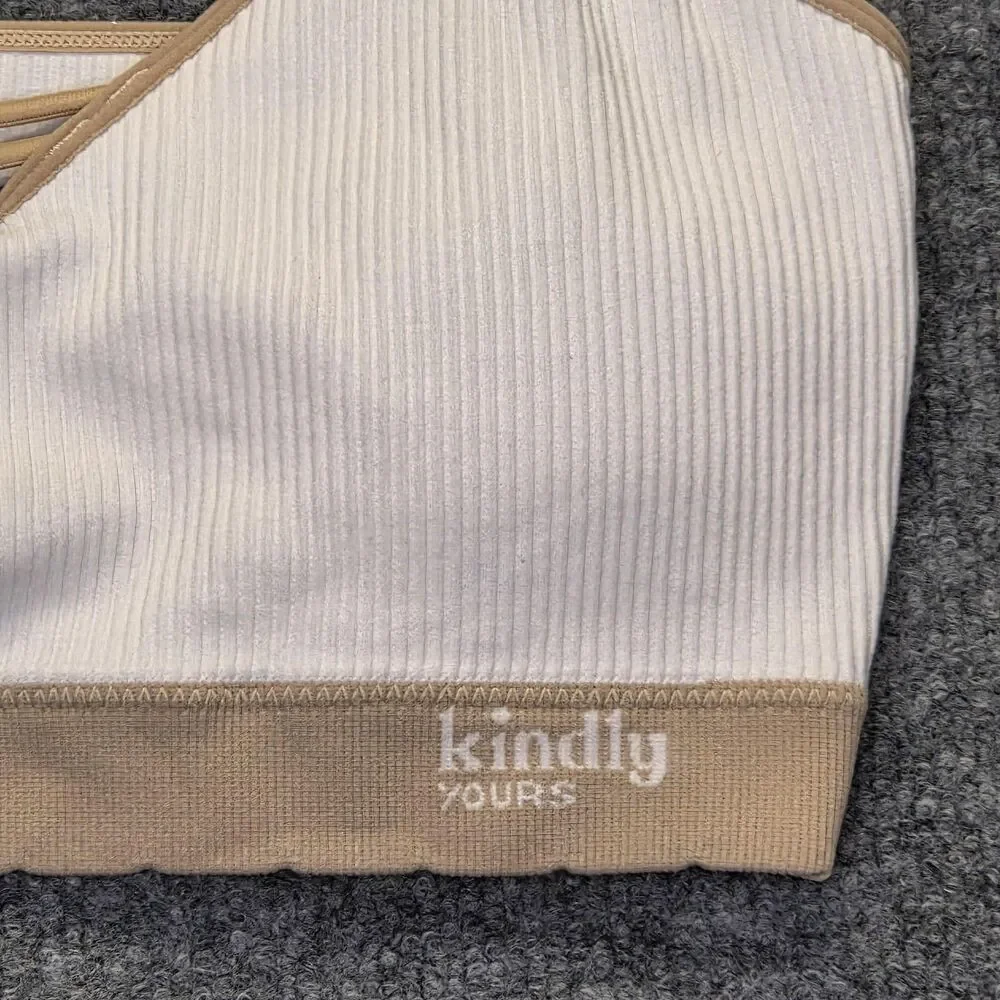 Kindly Yours Bra Women XL White Ribbed Bralette Ginger Trim Strappy Adjustable